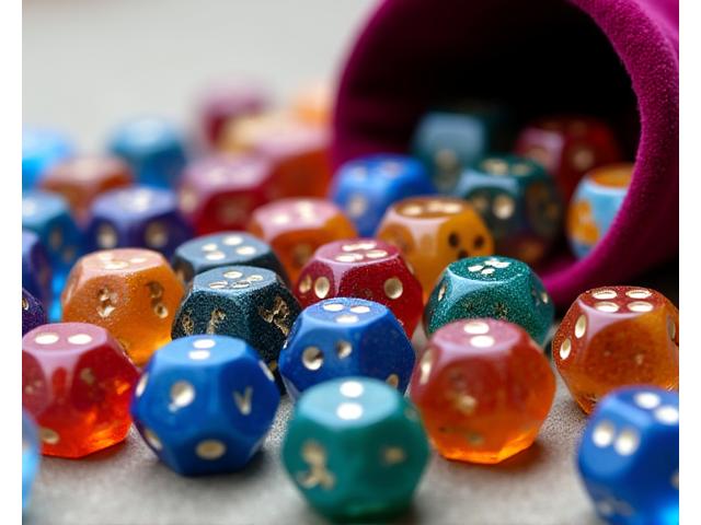 Un conjunto de dados poliédricos de diferentes colores para juegos de rol.
