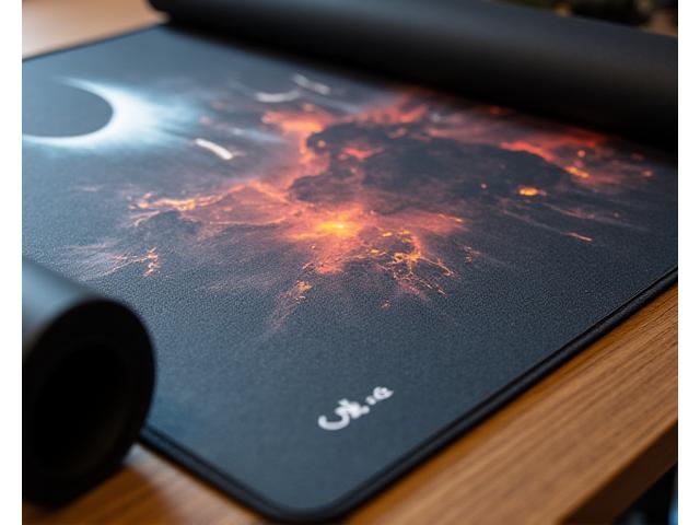Un tapete de juego enrollado para TCGs o juegos de mesa.