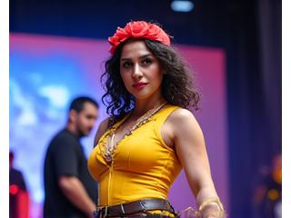 Participante de concurso de cosplay temático de videojuego o fantasía.