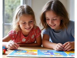 Niños jugando un juego de mesa educativo y divertido.
