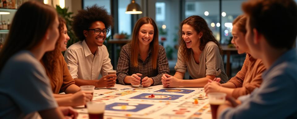 Grupo de personas riendo y jugando juntos un juego de mesa en Ludos Mexicanos